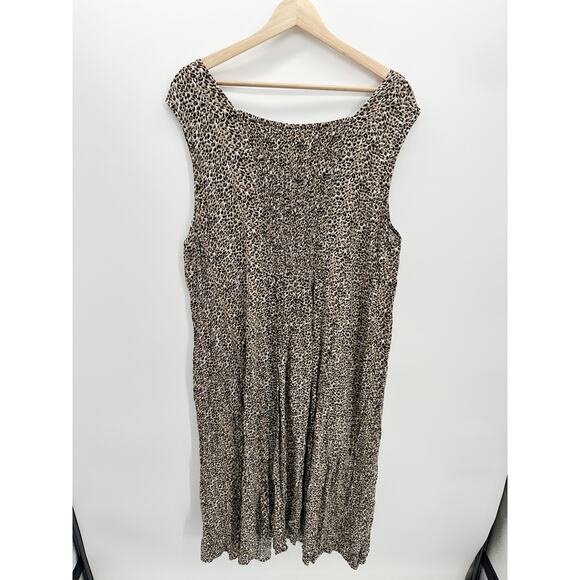 MSK Women Midi Dress Women 22W Rayon Leopard Print Sleeveless Smocked Button - Picture 2 of 6